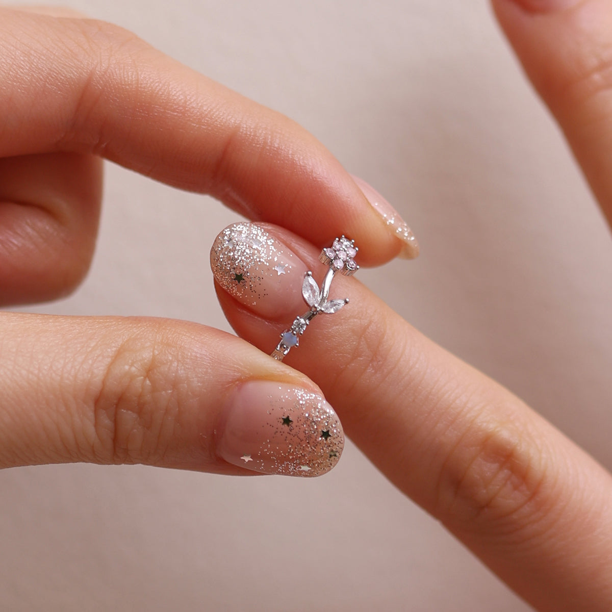Moonstone flower leaf ring